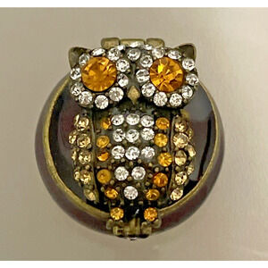 Papyrus Rhinestone Enamel Owl Miniature Earth Tones Trinket Box
